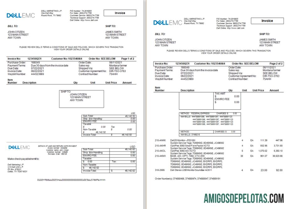 Fatura da Dell Technologies nos EUA baixar para verificação
